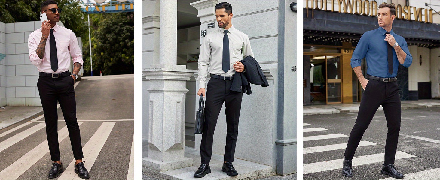 mens 2 in 1 formal casual shirt with detachable collar long sleeve wrinkle resistant polyester button style details 2