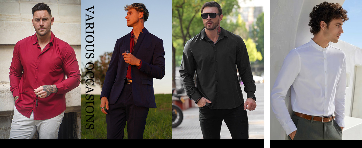 mens 2 in 1 formal casual shirt with detachable collar long sleeve wrinkle resistant polyester button style details 5