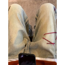 Men's Vintage Denim Jeans, Casual Streetwear Straight Leg Loose Pants For Outdoor Spring Fall