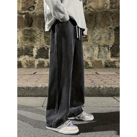 Men's Fashion Solid Loose Fit Straight Leg Jeans, Casual Street Style Denim Pants For Casual Daily Wear