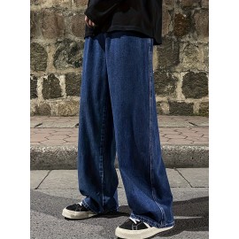 Men's Fashion Solid Loose Fit Straight Leg Jeans, Casual Street Style Denim Pants For Casual Daily Wear