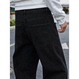 Vintage-Inspired Men's Casual Jeans with Multiple Pockets - Rayon Blend, Loose Fit, Street Style, Machine Washable