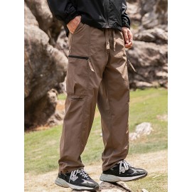Relaxed Fit, Men's Vintage-Inspired Cargo Pants - Nylon, Casual Fit with Drawstring Waist for Spring/Fall