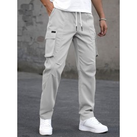 Men's Cargo Pants, Fashionable Casual Workwear, Polyester, Solid Color, Non-Stretch, Regular Fit, Woven Fabric, Novelty Clothing for Men