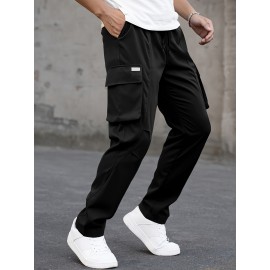 Men's Cargo Pants, Fashionable Casual Workwear, Polyester, Solid Color, Non-Stretch, Regular Fit, Woven Fabric, Novelty Clothing for Men