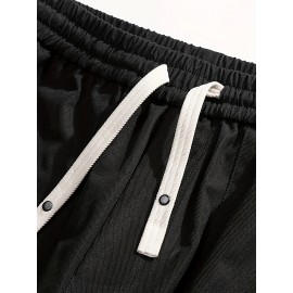 [1pc Men'S Casual Cargo Pants] Men'S Casual Cargo Pants, Polyester 100%, Loose Fit, Non-Stretch, Solid Color, with Drawstring, Multiple Pockets, for Spring/Fall, Woven Regular Length