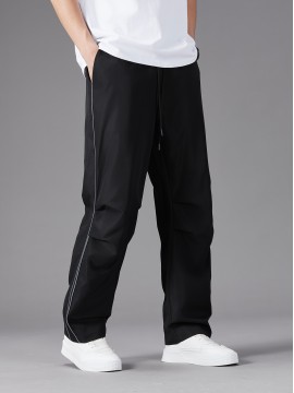 Men'S Casual Joggers, Polyester 100%, Basics Style, Solid Color, Regular Fit Straight Leg, with Drawstring Waist, for Spring/Fall - Non-Stretch Woven Fabric