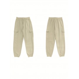 Men's Casual Cargo Pants with Drawstring - Soft, Loose Fit with Multiple Pockets, Solid Color, Machine Washable