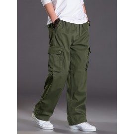 Men's Fleece Lined Casual Pants, Elastic Waist Pants Workwear Leisure Fashion Pants Cargo Pants