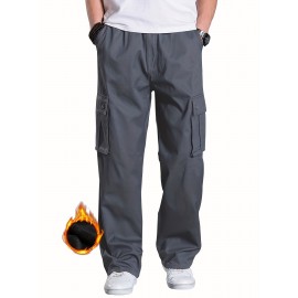 Men's Fleece Lined Casual Pants, Elastic Waist Pants Workwear Leisure Fashion Pants Cargo Pants