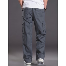 Men's Fleece Lined Casual Pants, Elastic Waist Pants Workwear Leisure Fashion Pants Cargo Pants