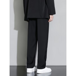 Men's Casual Fashion Pants, Versatile Solid Color, Polyester Fabric, Cropped Length