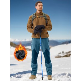 1pc ZUTY Men'S Fleece-Lined Waterproof Ski Pants, Softshell Color Block Sports Style with Zipper, Slight Stretch Polyester, Regular Fit for Snowboarding, Hiking - Woven Outdoor Trousers