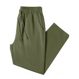 1pc Men'S Casual Cotton Drawstring Pants - Solid Color, Non-Stretch Fabric, Regular Fit, All-Season Straight Leg Cargo Trousers