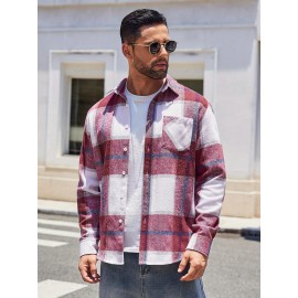 Mens Flannel Shirt Long Sleeve Plaid Jacket Casual Button Down Shirts Shacket