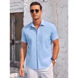 Mens Summer Beach Shirt Short Sleeve Shirts Casual Button Down Shirts Wrinkle Free