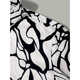 Crackle Pattern Print Men's Color Block Short Sleeve Button Up Lapel Shirt For Summer Resort Holiday, Hawaiian Style