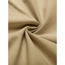 Men's Casual Button Down Cotton Shirts Short Sleeve Band Collar Beach Summer Shirt Tops