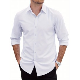 Men's 2-in-1 Formal & Casual Shirt with Detachable Collar - Long Sleeve, Wrinkle-Resistant Polyester Blend, Button-Up Business Style