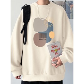 MOGAO Casual Geometric Sweatshirt for Men - Polyester Knit Fabric, Long Sleeve, Regular Fit, Round Neck, Comfortable and Trendy Unisex Hoodie