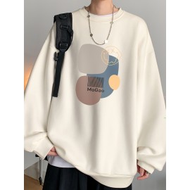 MOGAO Casual Geometric Sweatshirt for Men - Polyester Knit Fabric, Long Sleeve, Regular Fit, Round Neck, Comfortable and Trendy Unisex Hoodie