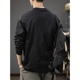 Men's Casual Cotton Long Sleeve T-Shirt - Crew Neck, Loose Fit, Spring & Fall Collection
