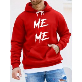 ME VS ME Print, Men's Casual and Cozy Hoodies, Trendy Long Sleeve Hooded Sweatshirt, Casual Versatile Top for Autumn Winter