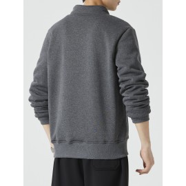 Men's Cozy Fleece-Lined Stand Collar Sweatshirt - Casual Cotton Blend, Long Sleeve Pullover for Fall & Winter