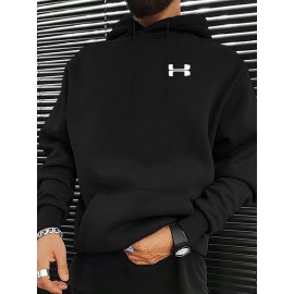Men'S Cotton Hoodie - Casual Style, Knit Fabric, Loose Fit, 100% Cotton, Printed Design, Four Seasons Wear, Hooded Pullover with Slight Stretch, No Details - Sportswear for Daily Outdoor Activities