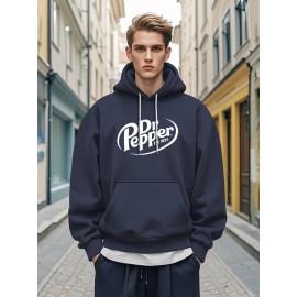 1pc Dr Pepper Print Men'S Casual Hoodie - Cozy Long Sleeve Pullover with Hood, Polyester Fabric, Regular Fit, Stretchy, for Autumn/Winter