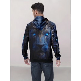 Casual Pullover Hoodie With Random Print Design, Polyester Fiber, Relaxed Fit, Digital Printing, Machine Washable