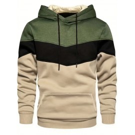 Men's Color Block Hoodie with Kangaroo Pocket and Drawstring - Comfortable and Stylish Sweatshirt for Spring and Fall